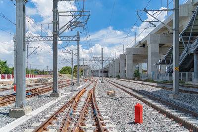 Railroad station platform against sky