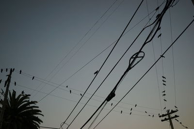 Low angle view of power lines against sky