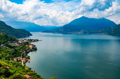 Panorama of lake como, with tremezzina, menaggio, bellano, photographed from village of verginate.