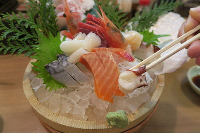 Close-up of sushi served on table