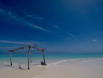 Scenic view of sea against blue sky