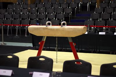 Close-up of empty seats on table