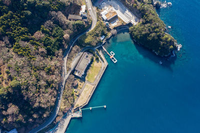 Aerial view of harbor at sea