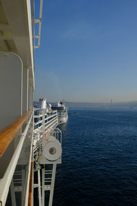 Scenic view of sea against clear blue sky