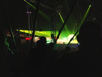 Rear view of people enjoying music concert at night