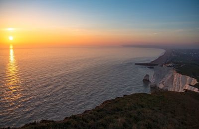 Scenic view of sea against sky during sunset