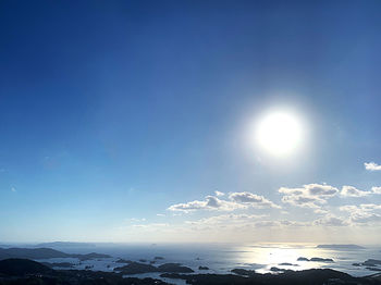 Scenic view of sea against bright sun