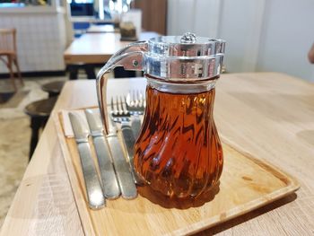 Close-up of drink in glass on table