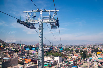 View of  the cablebús in itzapalapa in mexico city, part of the city's public transportation system.