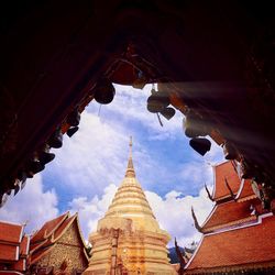 Low angle view of pagoda against sky