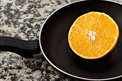 High angle view of orange slices on table