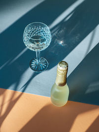 High angle view of glasses on table