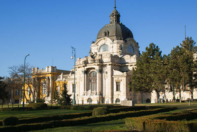 Winter view of szechenyi thermal bath - biggest bath complex in budapest and europe