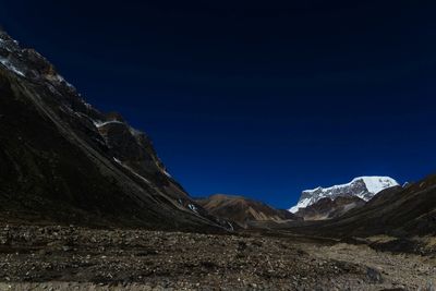 Scenic view of mountains against blue sky