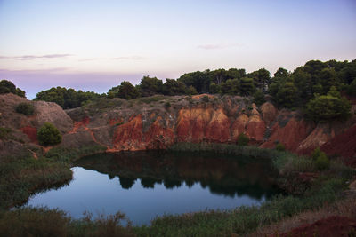 Scenic view of lake against sky during sunset