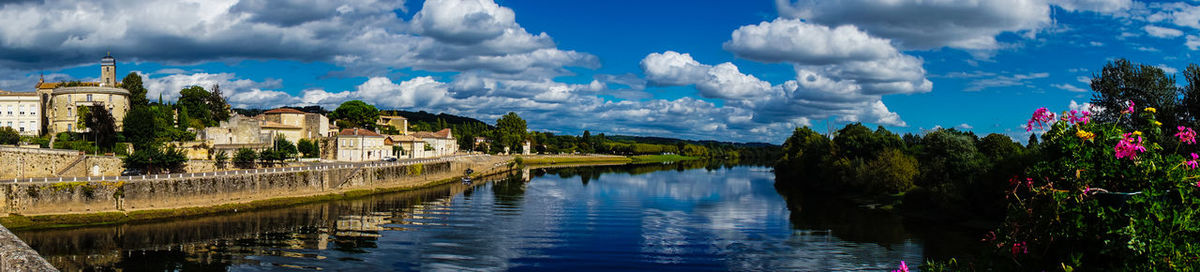 Panoramic view of river against cloudy sky