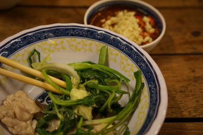 High angle view of meal served on table