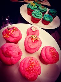 High angle view of cupcakes on table