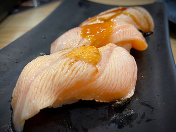 High angle view of fish on plate