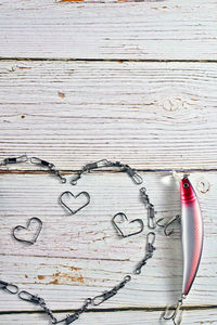 High angle view of heart shape on table