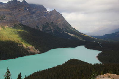 Scenic view of lake against cloudy sky