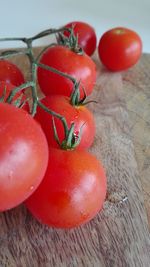 Close-up of cherry tomatoes on cutting board