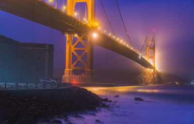 View of suspension bridge at night