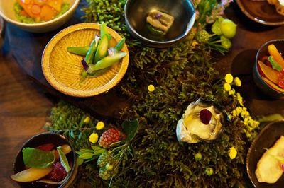 High angle view of fruits in bowl