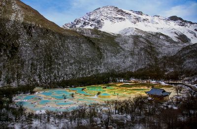 Scenic view of snowcapped mountains against sky