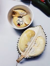 High angle view of ice cream in bowl on table