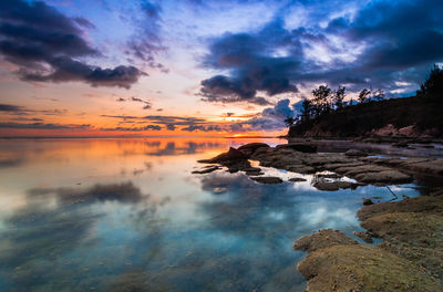 Scenic view of sunset over sea