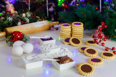 High angle view of food on table