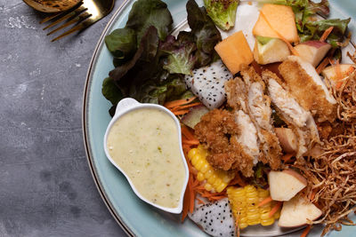 High angle view of meal served in plate