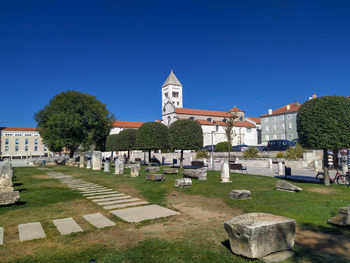 Cathedral in zadar against clear blue sky