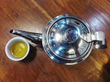 High angle view of bowl on table