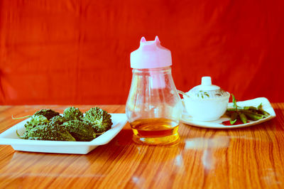 Close-up of tea served on table