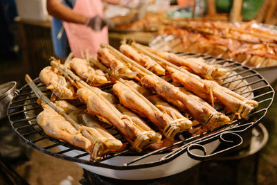 Close-up of meat on barbecue grill