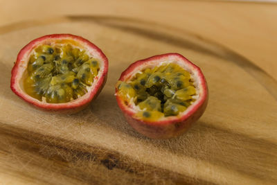 Close-up of fruits served on table