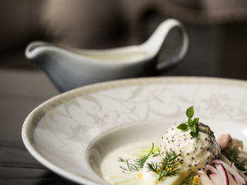 Close-up of ice cream in plate on table