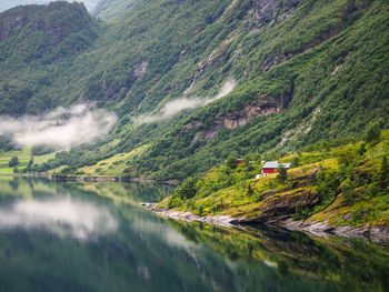 Scenic view of river and mountains