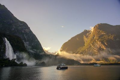 Panoramic view of sea against sky during sunset