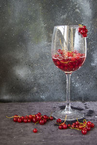 Red berries on table