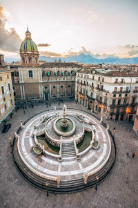 High angle view of fontana and piazza pretoria in palermo, sicily, italy