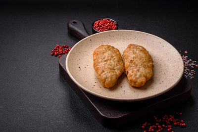 High angle view of food in plate on table