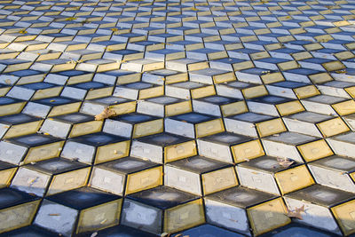 Geometry cubes optical illusion floor in the park of tbilisi. geometry figure background.
