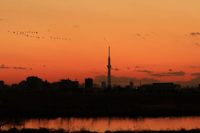 Silhouette of city during sunset