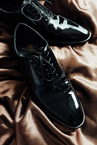 Low section of man wearing shoes