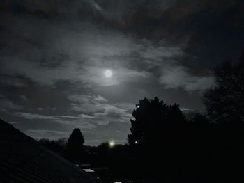 Low angle view of silhouette trees against sky at night