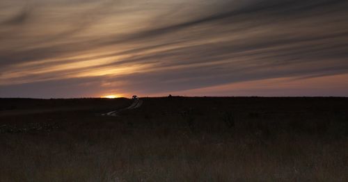 Scenic view of silhouette field against sky during sunset