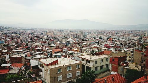 High angle shot of townscape against sky